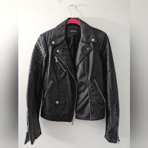 Black Express Faux Leather Moto Jacket, S